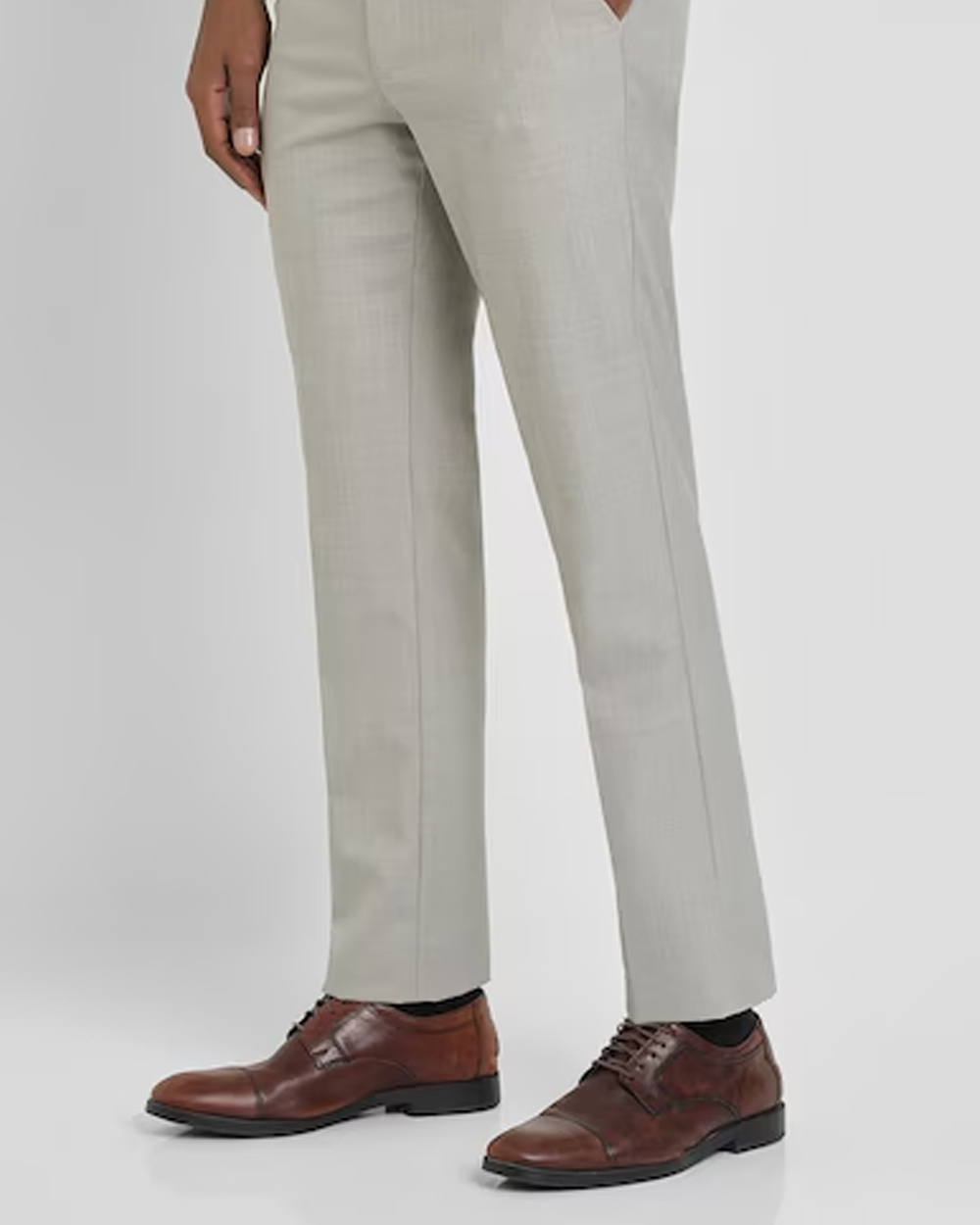 Men Grey Slim Fit Textured Formal Trousers