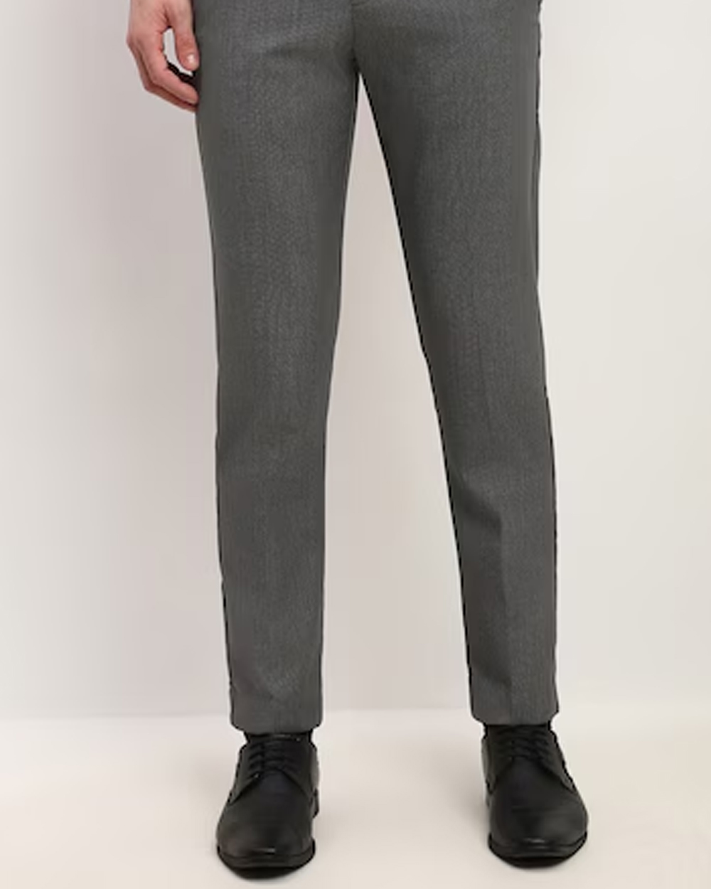 Men Grey Slim Fit Print Formal Trousers