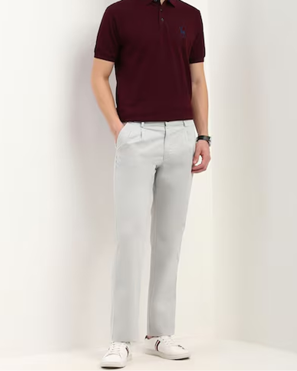 Men Grey Regular Fit Solid Casual Trousers