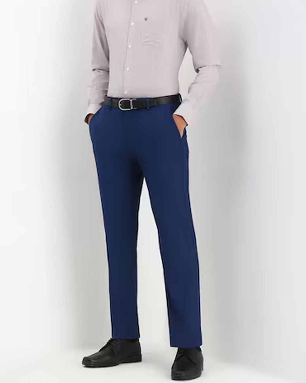 Men Navy Slim Fit Solid Formal Trousers