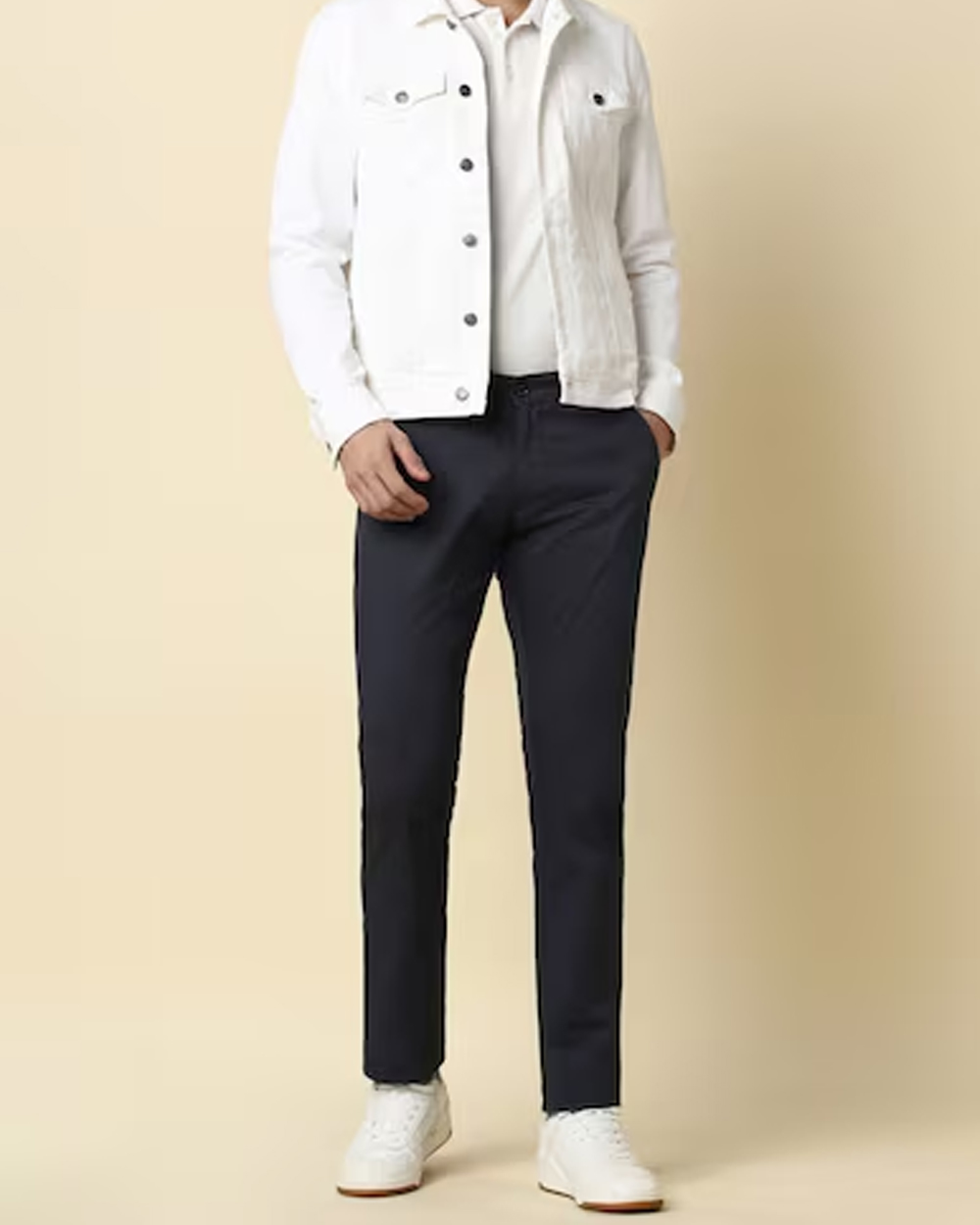 Men Navy Slim Fit Textured Casual Trousers